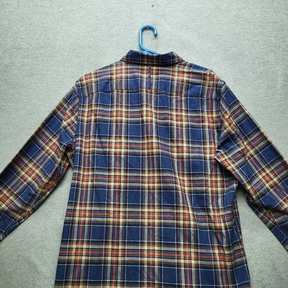 Banana Republic‎ Men Button Up Shirt L Blue Plaid Flannel Long Sleeve